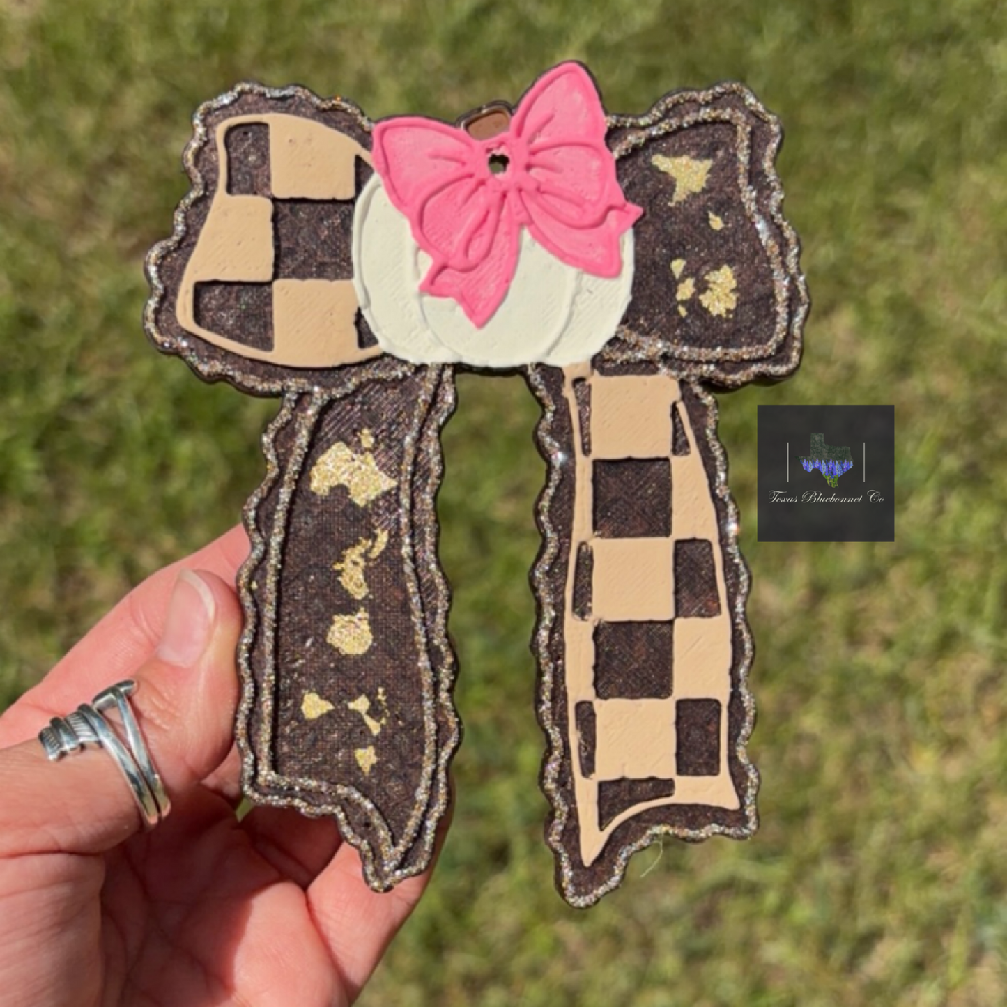 CHECKERED BOW W/PUMPKIN