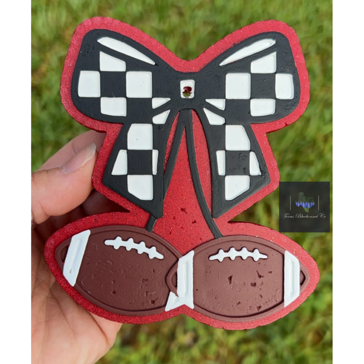 FOOTBALL CHERRIES CHECKERED BOW (RED)