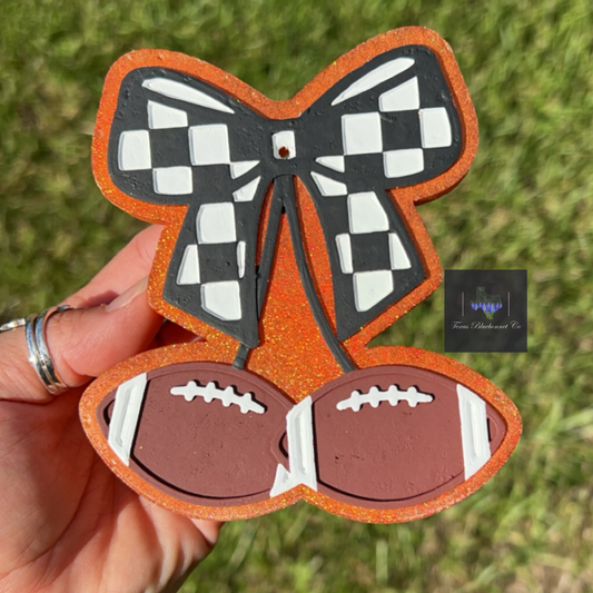 FOOTBALL CHERRIES CHECKERED BOW (ORANGE)