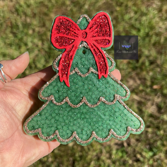 GREEN/GOLD TREE RED GLITTER BOW