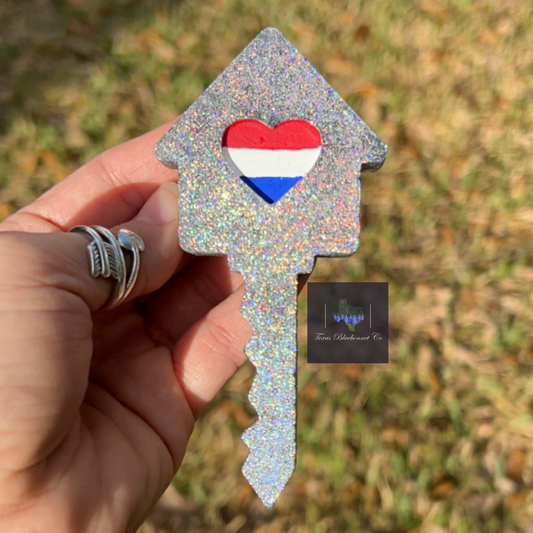 HOUSE KEY W/ RED WHITE & BLUE HEART