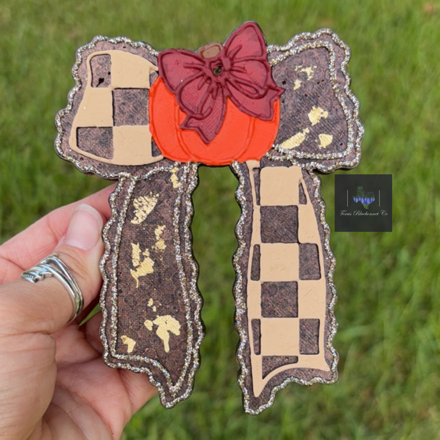 CHECKERED BOW W/PUMPKIN