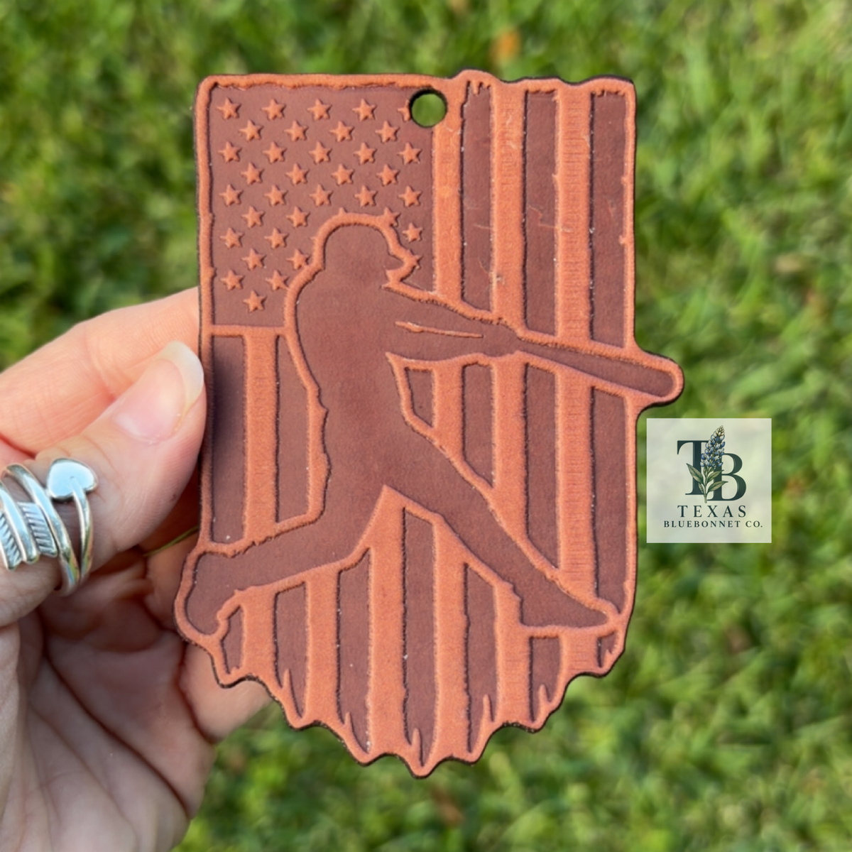 FLAG W/ BASEBALL SILHOUETTE  (LEATHER CHARM)