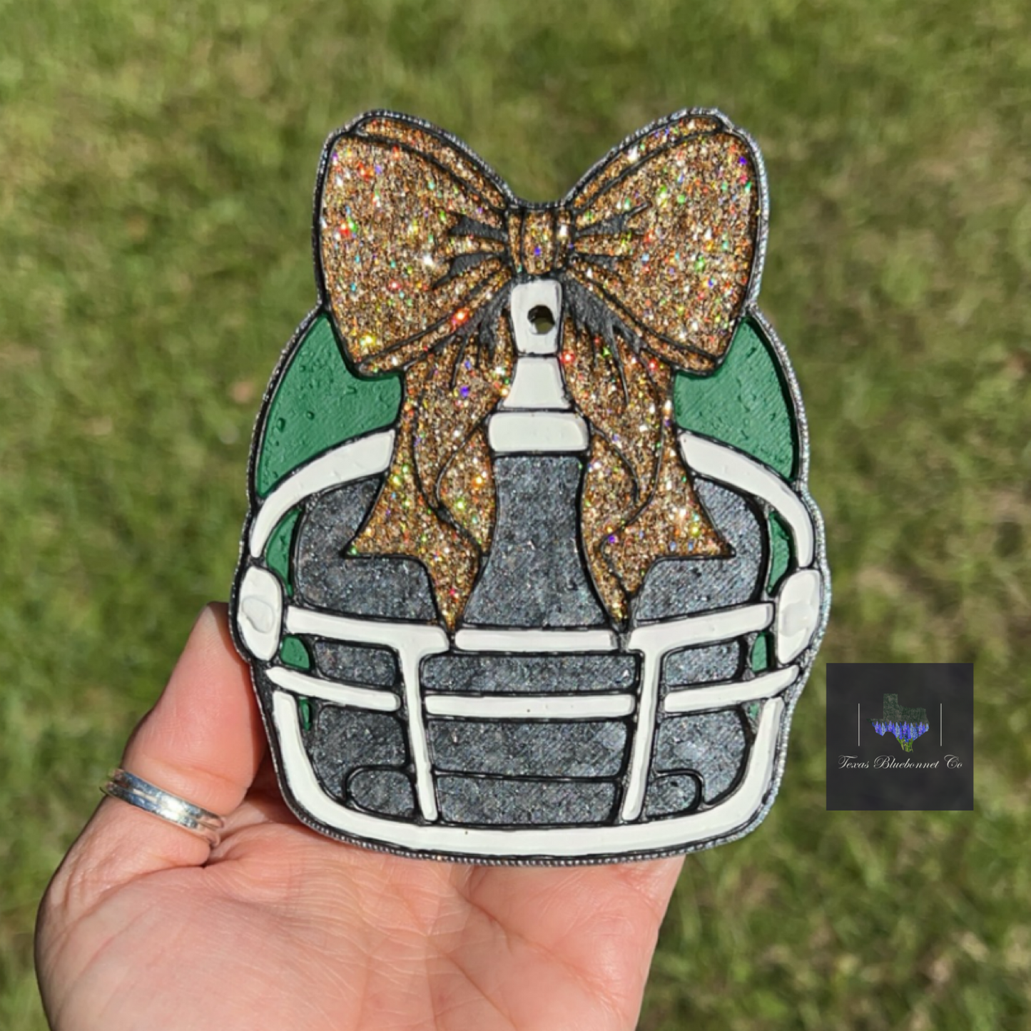 FOOTBALL HELMET W/ BOW(GREEN & GOLD)
