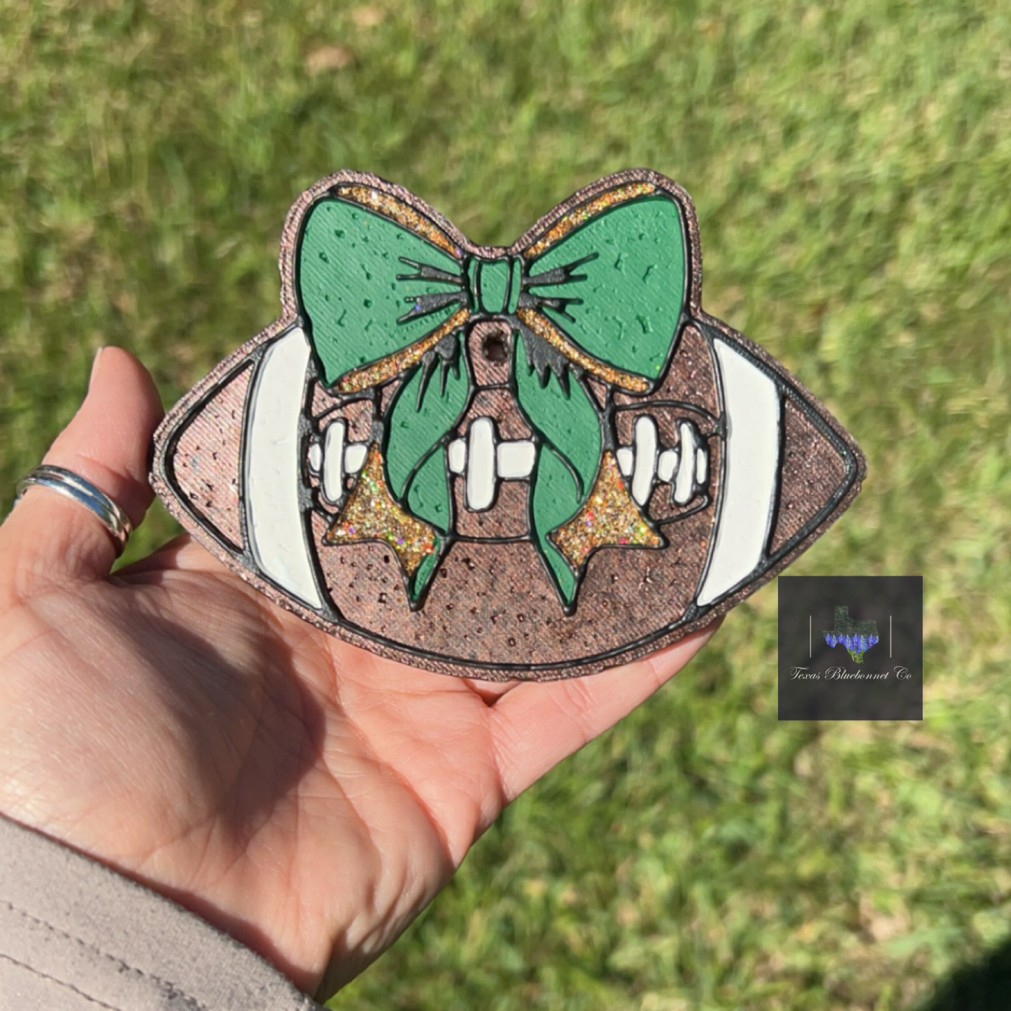 FOOTBALL W/ BOW(GREEN & GOLD)