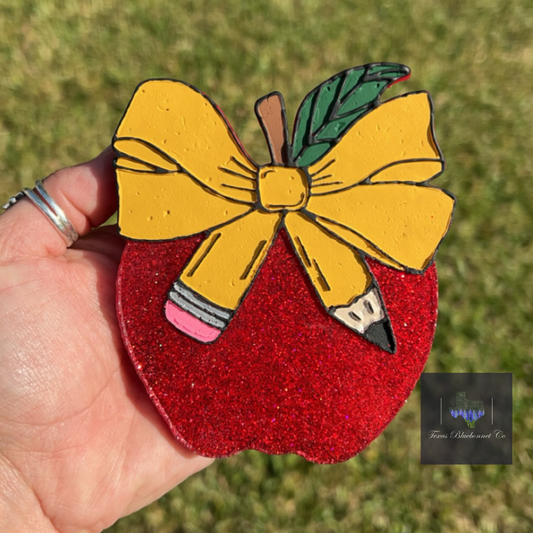 TEACHER APPLE W/ PENCIL BOW