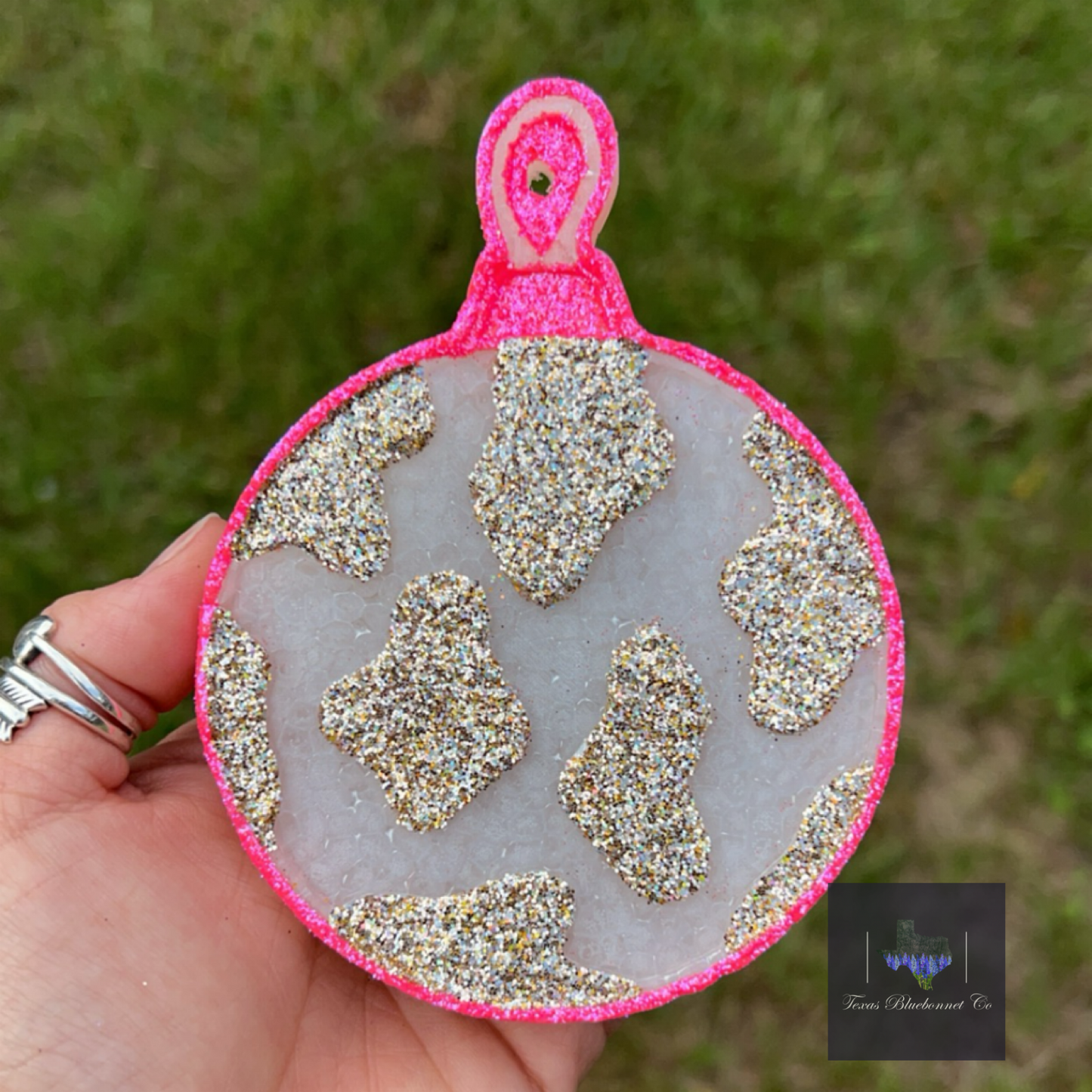 PINK/GOLD COW PRINT ORNAMENT