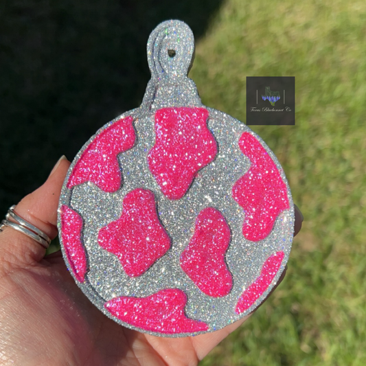 SILVER/PINK COW PRINT ORNAMENT