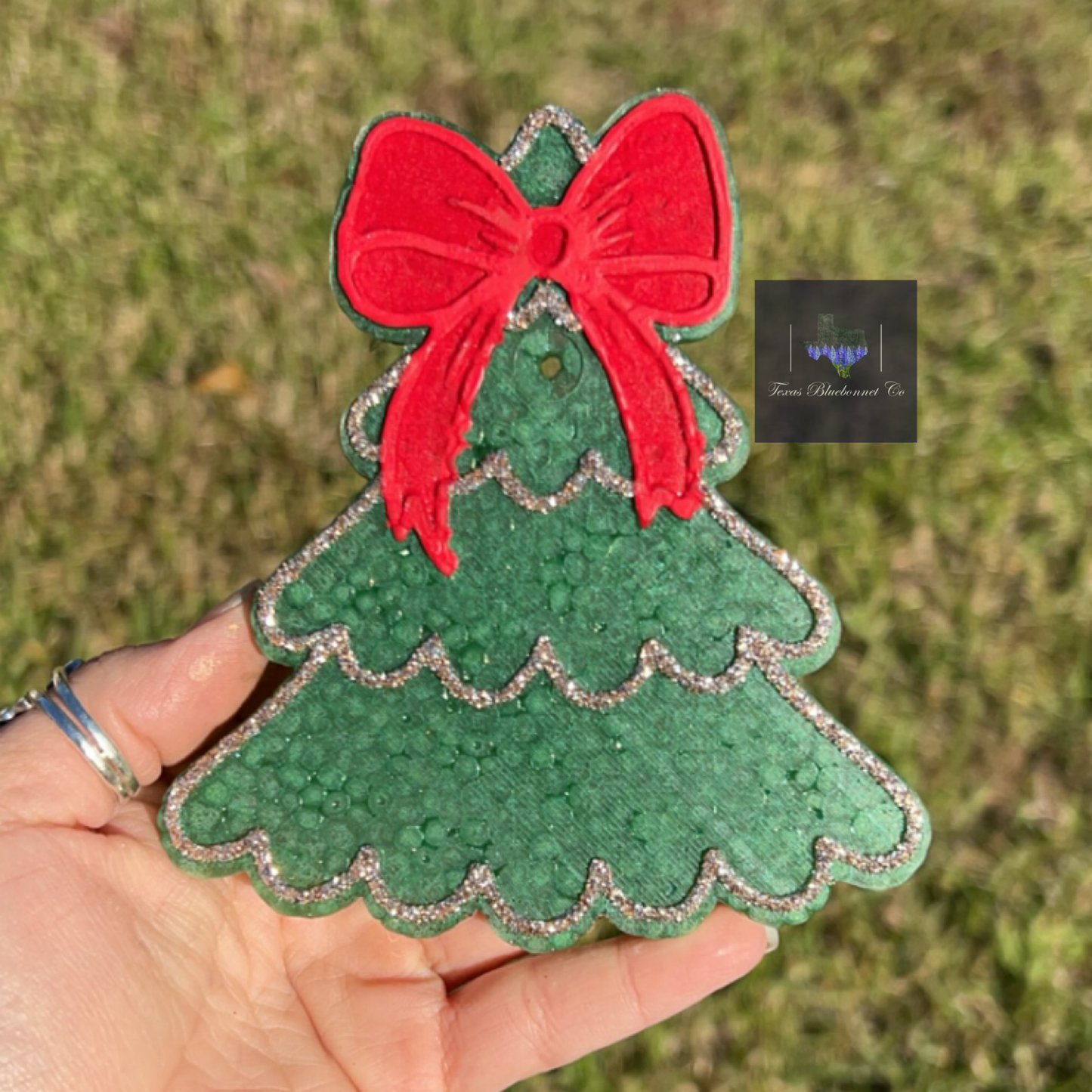 GREEN/GOLD TREE W/ RED VELVET BOW