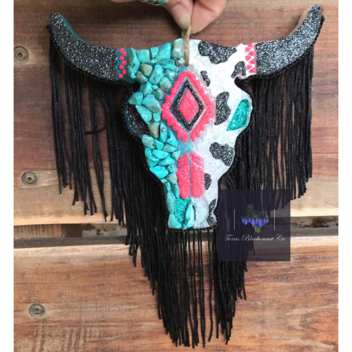 TURQUOISE STONE COW PRINT BULL SKULL