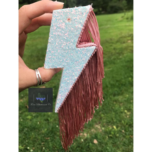 WHITE LIGHTNING BOLT (DUSTY PINK FRINGE)